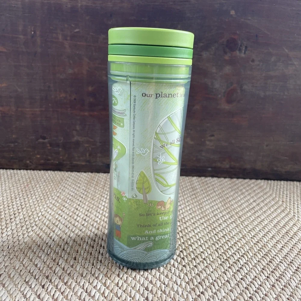 Starbucks 2009 Kids Green Recycled Travel Cup Tumbler Save the Planet 8 oz Lid